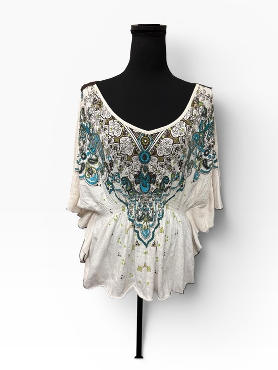 Cato Tops - Cato XL Boho Paisley Peasant Top Crochet Lace Batwing Sleeve Blouse White